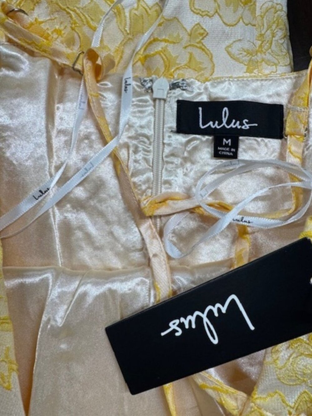 Lulus Bright Blooms Champagne and Yellow Floral Jacquard Maxi Dress NWT - Picture 9 of 10